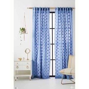 Anthropologie Blue Frayed Dot Curtain